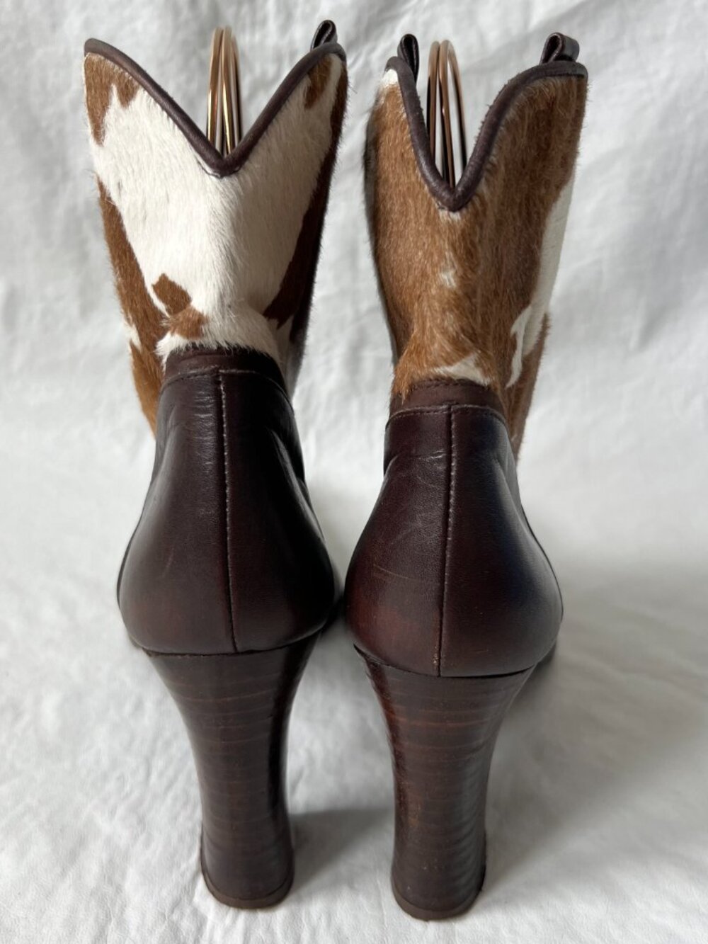 Donald Pliner western boots split shaft brown leather fur cow 8.5 womens pointed - Picture 4 of 13